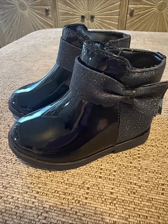 GYMBOREE Toddler Black Patent Ankle Boots with Sparkle Bow size 6