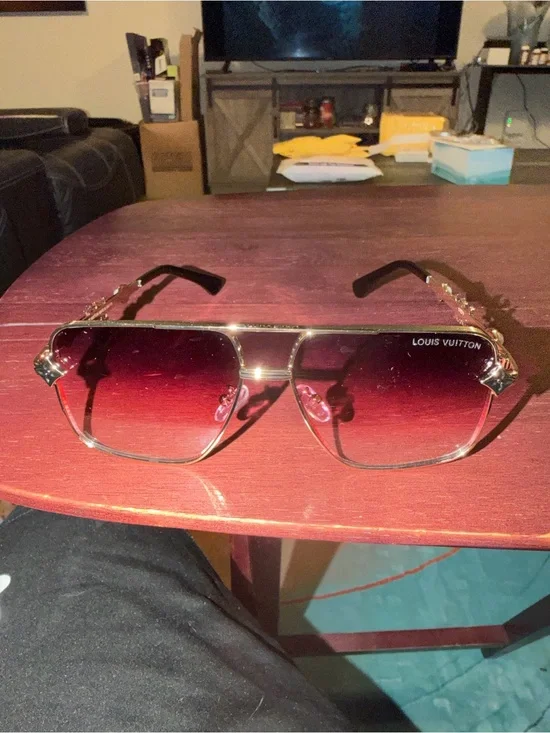 Louis Vuitton Men’s Gold Frame Sunglasses with Red Gradient Lenses