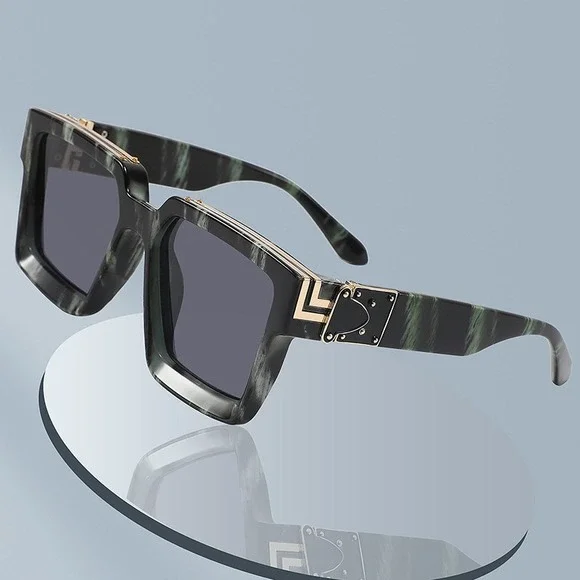 Oversized Square Sunglasses Men Green Marble  Fashion Eyewear Lentes Humbres New