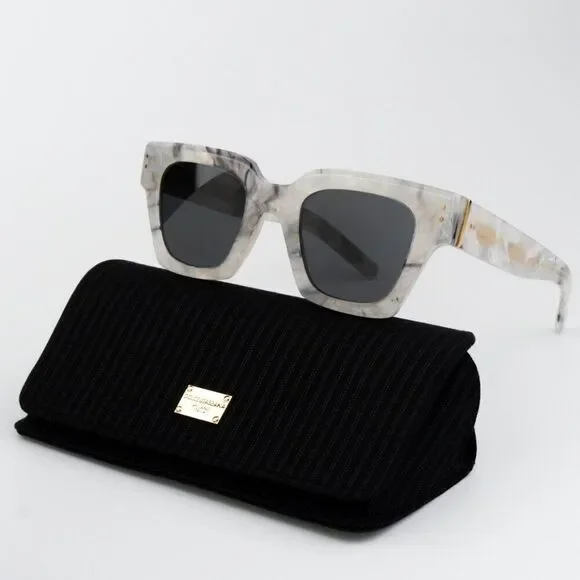 NEW D&G DG4413 342887 Grey Marble Grey Square Unisex Sunglasses