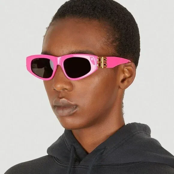 SALE! NEW Balenciaga BB0095S 006 Pink Gold Logo Grey Cat Eye Unisex Sunglasses