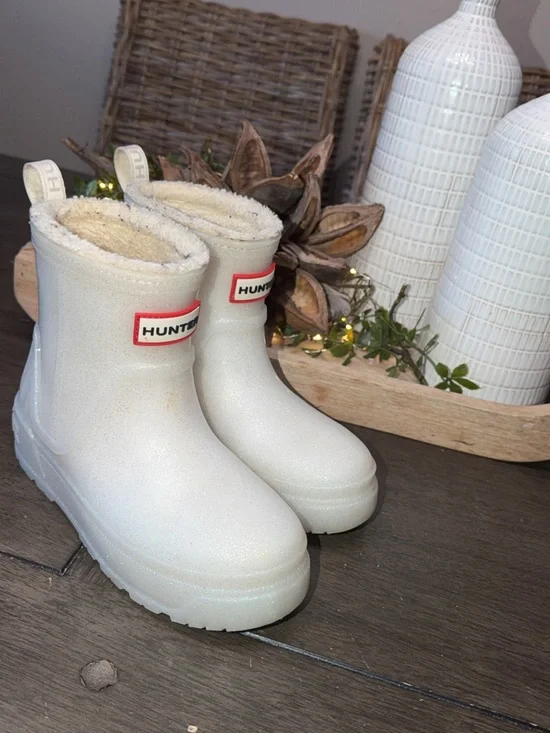 Hunter Kids Cream White Shearling Rain Boots