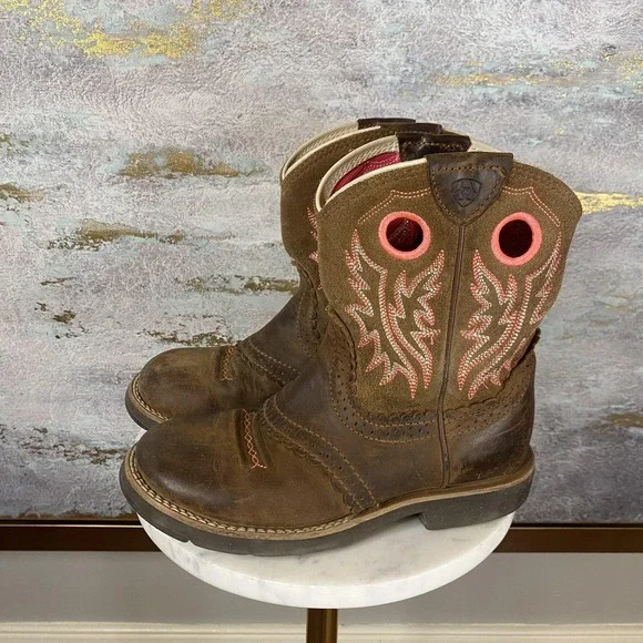Ariat Boots Fatbaby Girls Size 2 Brown Leather Western Cowboy Pull On