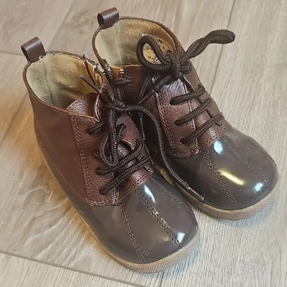 Kids Brown Leather Lace-Up Ankle Boots