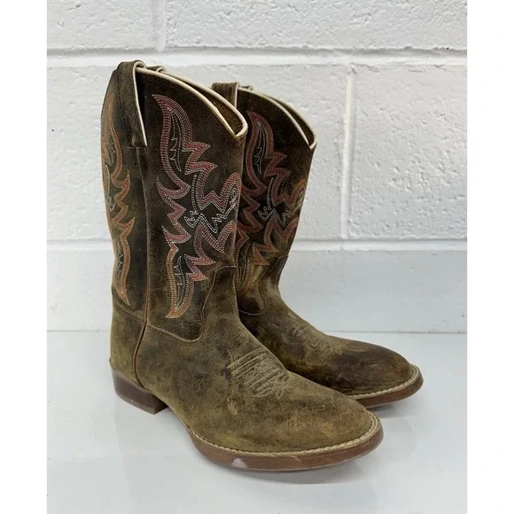 Justin Stampede Collection Kids Cowboy Boots  / Tan Clover Brown / Boys Size 2.5