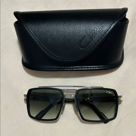 Cazal Men's Black and Silver Square Sunglasses with Gradient Lenses