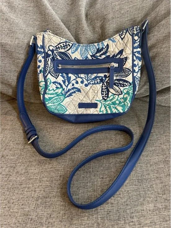 Vera Bradley Vivian In Santiago Blue Gray Crossbody Blue Strap