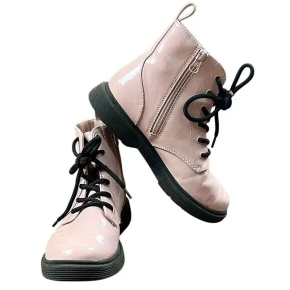 Art Class Pink Patten Leather Lace Up Combat Boots 3