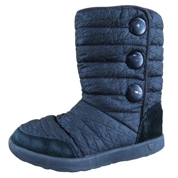 UGG Kids‎ 13 Girls Black Quilted Puffy Houndstooth Nylon Winter Boots Shoes
