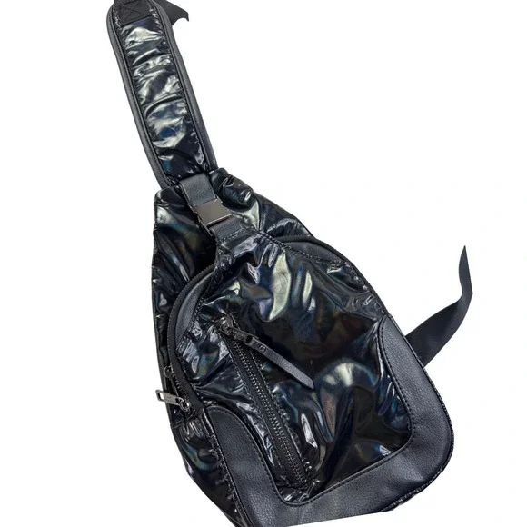 Madden Girl Black Iridescent Sling Bag Crossbody Teardrop Backpack Oil Slick