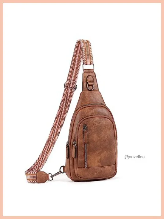 Faux Leather Crossbody Sling Backpack for Women Men, Adjustable Strap,
