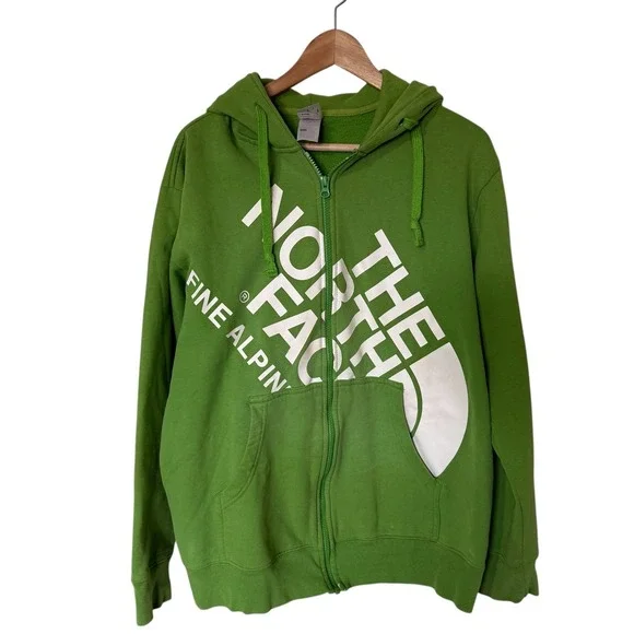 The North Face Full Zip Hoodie Green Fine Alpine Logo‎ Graphic Mens L