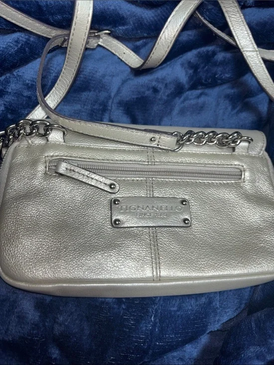 Tignanello Silver Leather Crossbody Bag - Metallic Silver Stunning Interior