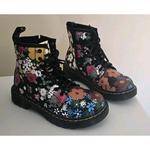 Dr. Martens Youth 1460 J Floral Mash Up Lace Up Boots US 1
