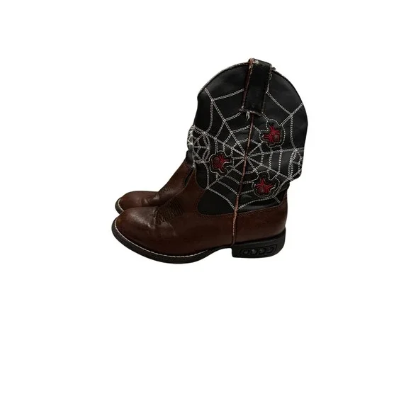 Roper Kids Spider Web Western Cowboy Boots Brown Black Light Up Red Spiders 11