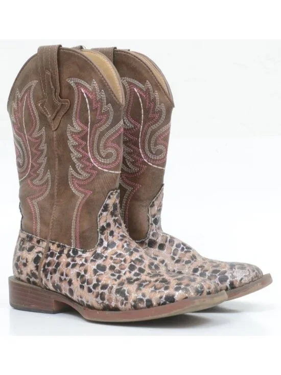 Roper Girls' Size 13 Glitter Leopard Western Boots - Square Toe Cowgirl Bootie