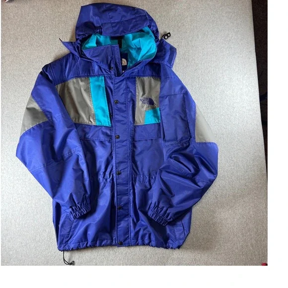 The North Face Mens Blue Teal Mountain Parka Jacket Hooded Large Vintage
