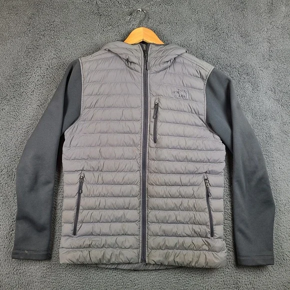 The North Face Trevail 700 Down Hybrid Hooded Jacket Mens M Grey Puffer