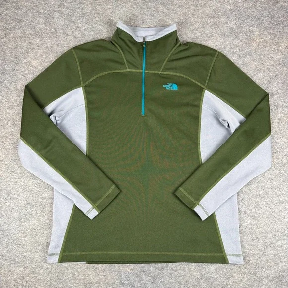The North Face 1/4 Zip Fleece Pullover Polyester Green Mens Large L