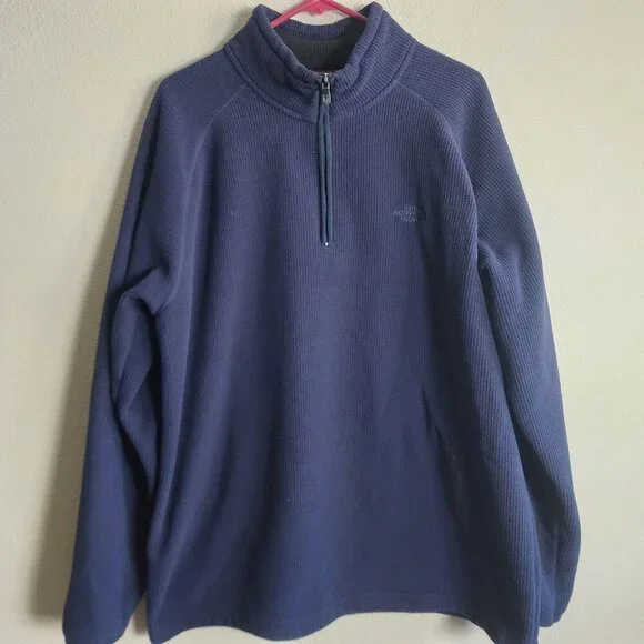 The North Face Pullover Mens XL Blue Quarter Zip Fleece Waffle Knit Outdoor