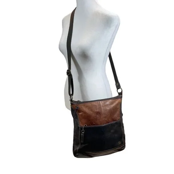 The Sak Iris Brown Metallic‎ Crossbody Purse Bag Genuine Leather