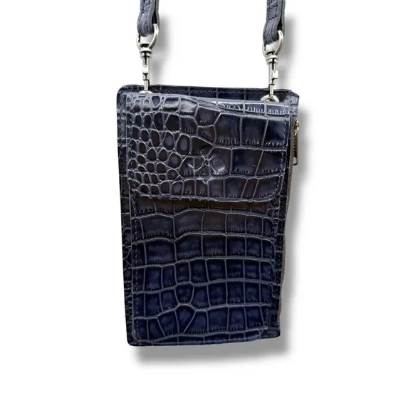 Patricia Nash Chiavella Crossbody Bag Navy Leather‎ Phone Holder RFID Pocket
