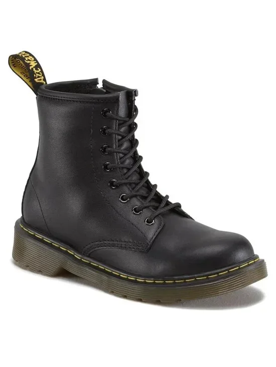 Dr. Martens Black Leather Delaney Combat Boots, Size 1