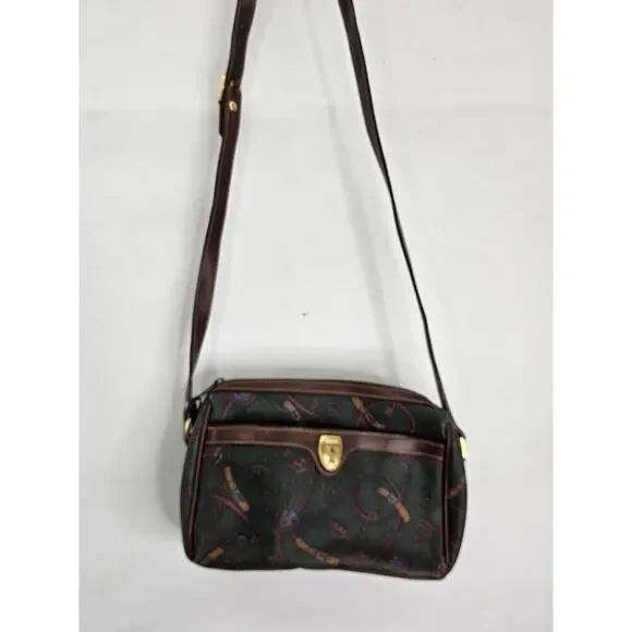 Vittoria Brown Leather Crossbody Bag Vintage Paisley Pattern Boho Classic