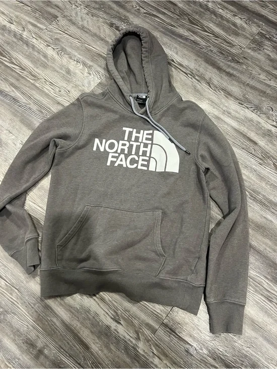 The North Face Men's Gray Pullover Hoodie with White Logo