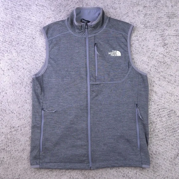 The North Face Vest Mens Medium Full Zip Fleece Pockets Logo Windbreaker Gray
