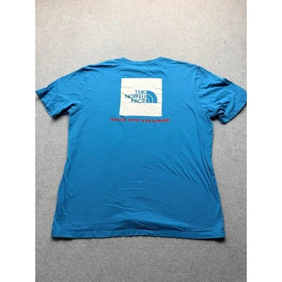 The North Face Mens Blue Box Logo Graphic T-Shirt Never Stop Exploring XL