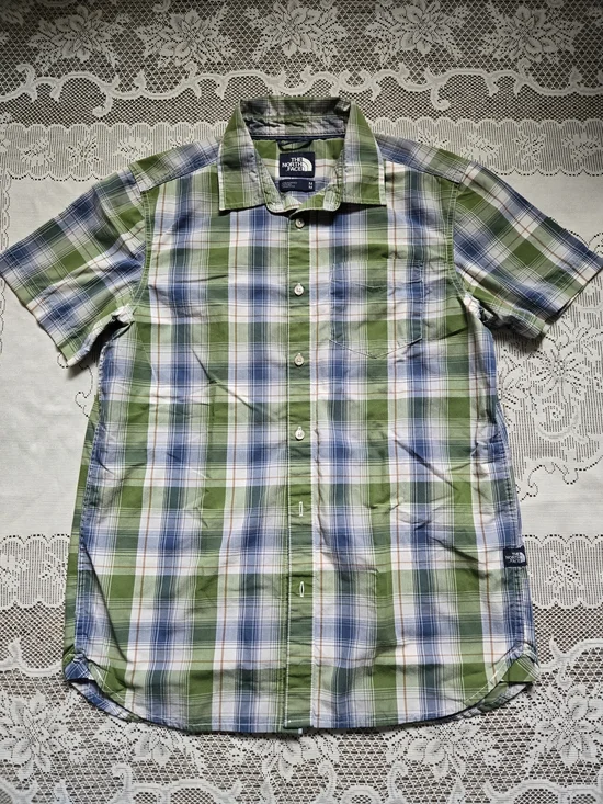 The North Face Men’s Green & Blue Plaid Short-Sleeve Button-Up Shirt Sz M
