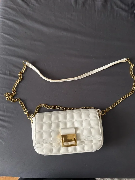 Aldo Quilted White Crossbody with Gold Chain