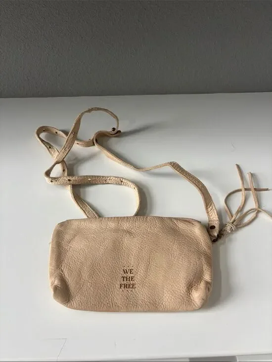 We The Free Neutral Beige Pebbled Leather Crossbody