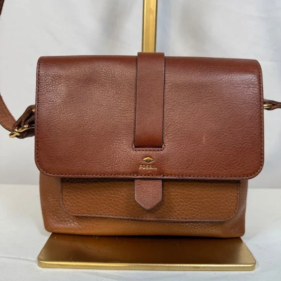 Fossil Kinley Brown Leather Crossbody Bag Small Zip &‎ Flap Purse