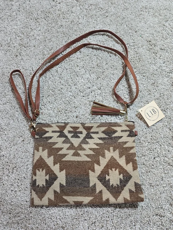 Brown Aztec Crossbody Or Clutch Bag with Tassel