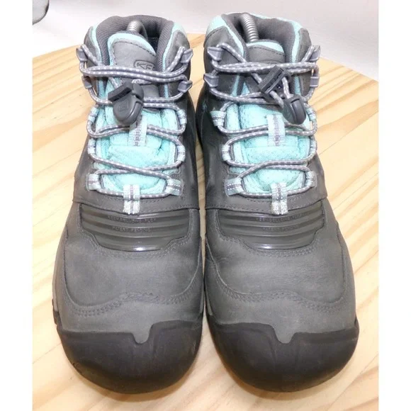 KEEN Ridge Flex Mid Waterproof Hiking Boots Grey/Blue Big Kids Sz‎ 7 / Women 8.5