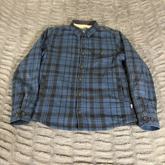 The North Face Mens Small Blue Plaid Sherpa Lined Flannel Shirt Jacket AR024