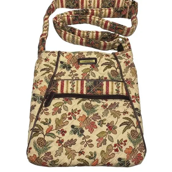 Longaberger Crossbody Bag Hipster Boho Purse Autumn Path Leaves Berries Pinecone
