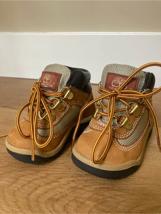 Timberland Kids Tan Suede and Khaki Hiking Boots with Gold Hardware