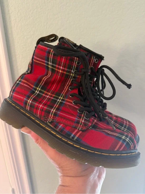 Dr. Martens 1460 Black and Red Tartan Boots - Sz 1