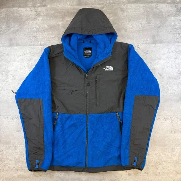 The North Face Denali 2 Hoodie Mens Medium Blue Gray Fleece Full Zip Jacket