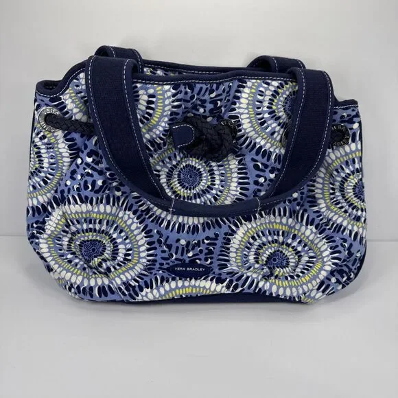 Vera Bradley Bag Blue White Yellow Medallion Double Handle Rope Accent Retired