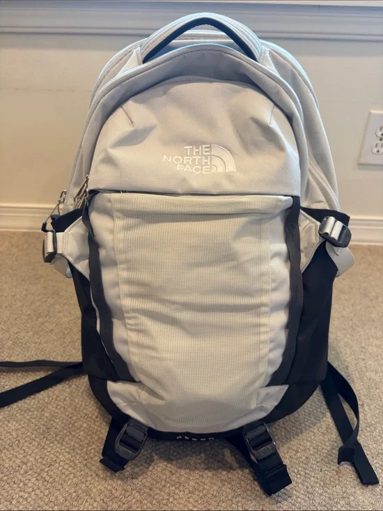 The North Face Light Gray and Black Backpack