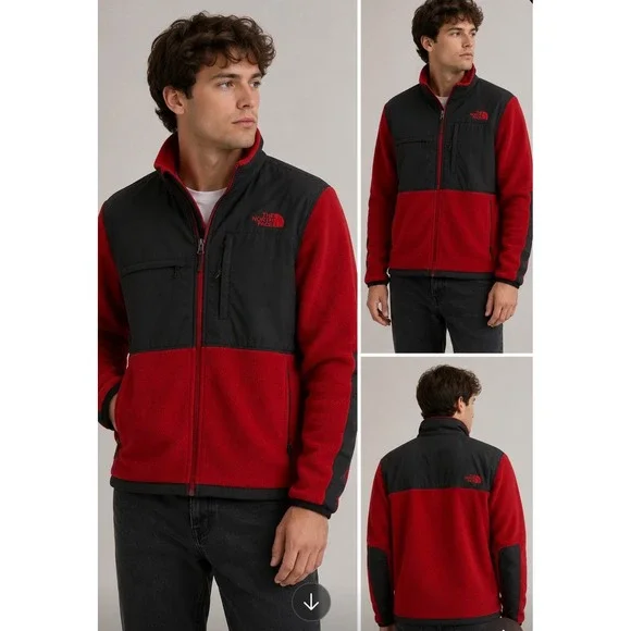 The North Face NWOT Denali‎ Fleece Jacket Mens Large Red Grey Full Zip
