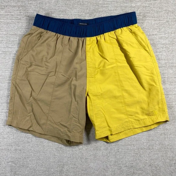 The North Face Class V Belted Shorts Men Large Yellow Tan Colorblock Mesh Liner