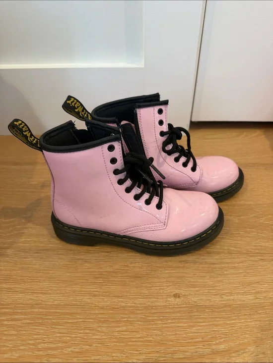 Dr. Martens Pink Patent Lace-Up Kids Boots