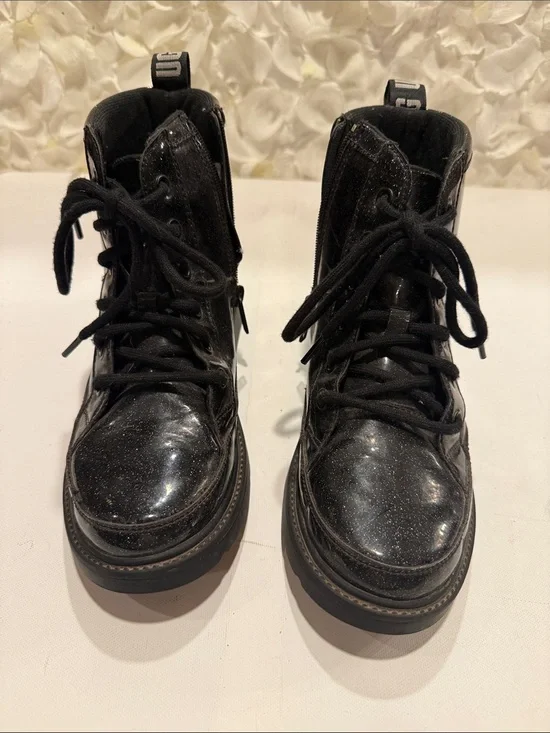 UGG Black Glitter Lace-Up Kids Combat Boots