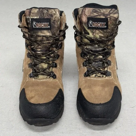Rocky Kids 7 Inch Outdoor Boots Brown Camo Waterproof 800g Thinsulate Size 5.5