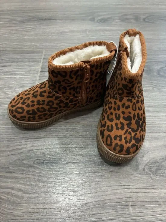 Cat & Jack Kids Leopard Print Faux Fur Ankle Boots - Brown/Black